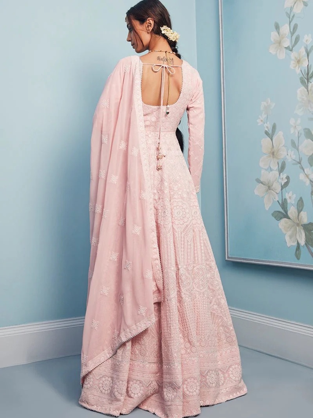 Elegant Pink Embroidered Women's Dress